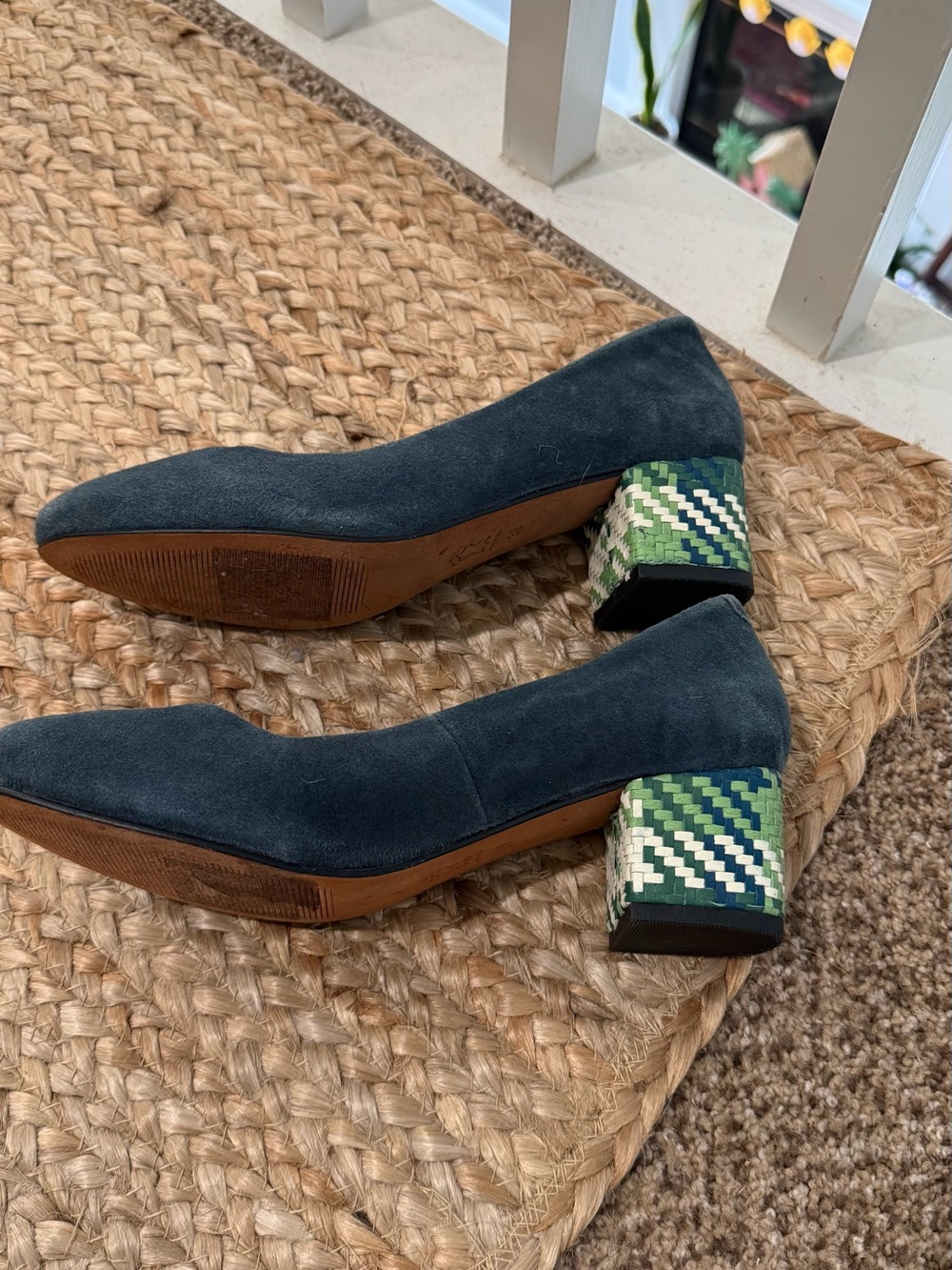 Suede Round-Toe Women's Heels in Deep Teal